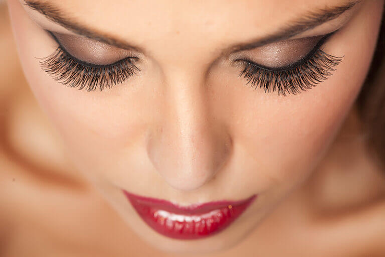 Close up of woman eyes looking down